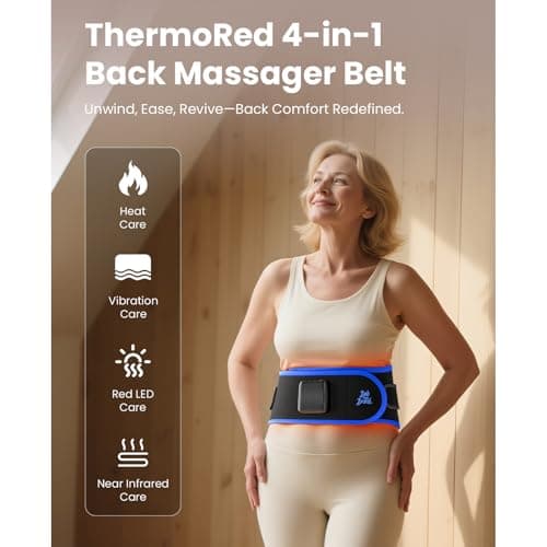 BOB AND BRAD ThermoRed Heating Pad Belt Massager for Lower Back Support, FSA Cordless Wearable Near Infrared Heat & Red Light Lumbar Back Wrap with Adjustable Vibration HSA Eligible, Gift for Family