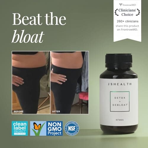 JSHealth Detox + Debloat. Bloating Relief for Women with Milk Thistle, Turmeric, and Fennel. Liver Health and Gut Support. Nutritionist-Formulated (60 Tablets)
