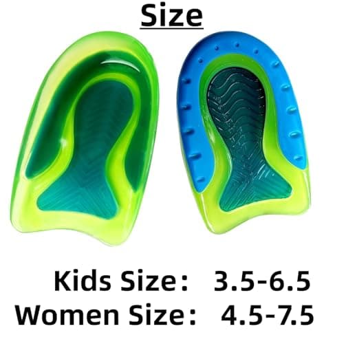 DLOSN 1 Pair Kids Heel Cups for Heel Pain Sport Shock Absorbing Gel Heel Inserts for Kid's with Sensitive Heels, Heel Spurs, Plantar Fasciitis, or Ankle Pain (Kid's Size 3.5-6.5 / Women 4.5-7.5)