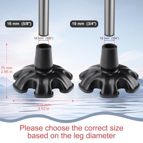 supregear Cane Tip 3/4" - Self Standing Heavy Duty Rubber Replacement for Walking Cane - Stable Six Point Non-Slip Feets Base - 6 Leg Black Attachment Foot Pad for Folding and Walking Stick