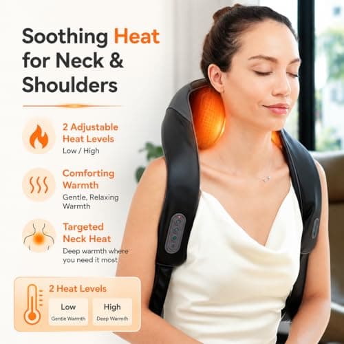 Snailax Cordless Neck Massager with Heat for Pain Relief Deep Tissue, 4D Kneading, Mothers Day Gifts, Rechargeable Shiatsu Back Neck Massager for Neck, Shoulders Back