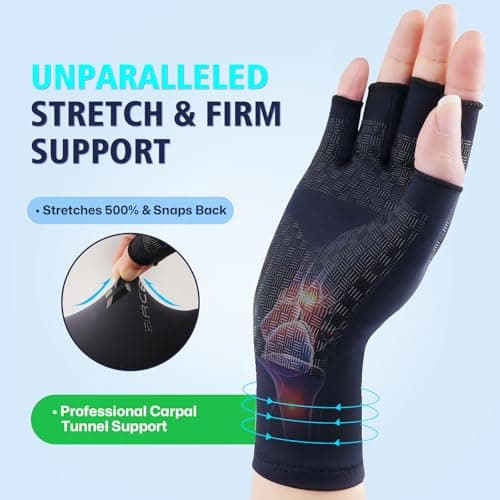 Compression Arthritis Gloves Women Men for Pain - LYCRA Carpal Tunnel Relief Gloves, Fingerless Hand Support Gloves for Swelling,Trigger Finger,Rheumatoid,Tendonitis,Crocheting. Fit Palm 7.4"-8.3" M