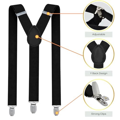 trilece Black Suspenders for Men - Mens Suspender, Adjustable Y Back Style Suspender Women, Suspenders with Heavy Duty Strong Clips (Black, 1)