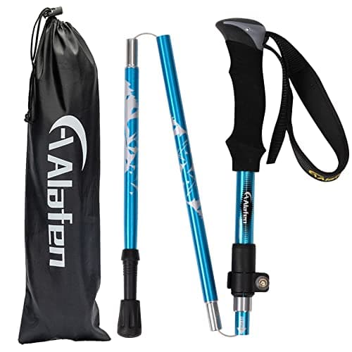 A ALAFEN Lightweight Collapsible Trekking Pole - 7075 Aluminum Adjustable Walking Stick for Hiking & Travel, Foldable Quick-Lock Design, Single Pole for Adults & Seniors, Fits 4'9" - 5'5", Light Blue
