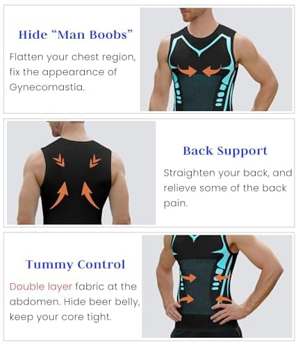XINGCOOL Compression Shirt Men Slimming Body Shaper Vest Crewneck Workout Shirts Tummy Control Undershirts Black