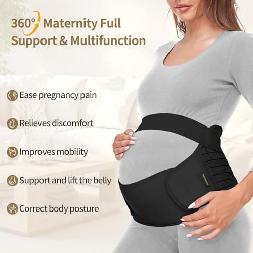 ChongErfei Maternity Belt, Pregnancy 3 in 1 Support Belt for Back/Pelvic/Hip Pain, Maternity Band Belly Support for Pregnancy Belly Support Band (M: Fit Ab 35.5"-47.3", Black)