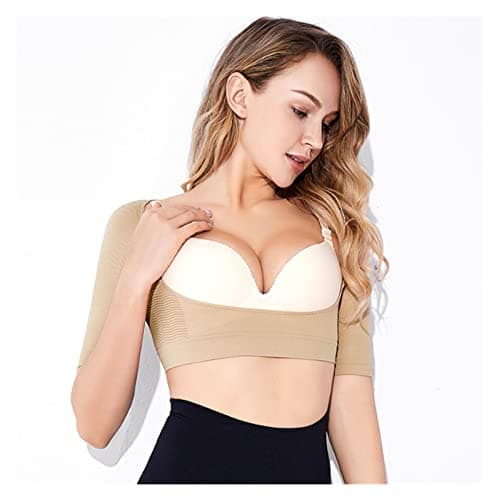 DUHTFCY Womens Corrector Bras Upper Arm Shaper Push Up Chest Compression Slim Sleeves Tank Tops (Beige L/Large)