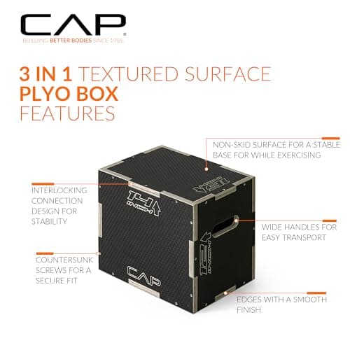 CAP Barbell 3-in-1 Rubber Textured Plyometric Box 16in x 14in x 12in