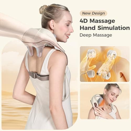 KppeX 4D Deep Cordless Neck Massager Pillow,Shiatsu Shoulder Massager,Leg and Back Pain Relief Tissue Kneading,Gifts for Men or Women (Onion White)