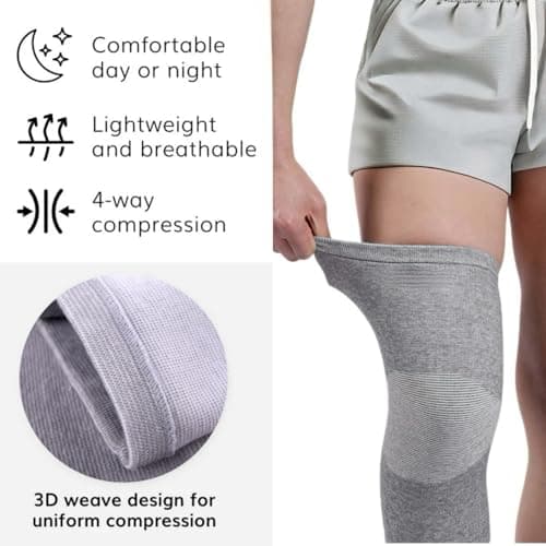inflossom Bamboo Knee Sleeves, 2-Pack Knee Compression Sleeve Women Men Elastic Warm Slip-on Recovery Knee Brace for Arthritis Knee Pain