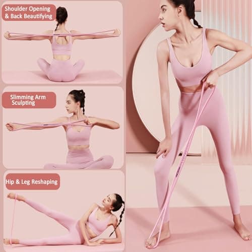 Figure 8 Resistance Band, 2025 New Figure 8 Resistance Bands for Women, Exercise Band with Handles for Working Out, Arm, Back, Fullbody Yoga Pulling Rope, Elastic Stretch Bands（15 LB(Pink)