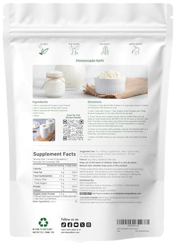 Micro Ingredients Organic Inulin FOS Fiber Powder, 2.2 lbs | Quick Water-Soluble Prebiotic | Natural Fiber for Smoothies & Drinks | Vegan Friendly, Dissolves Clear