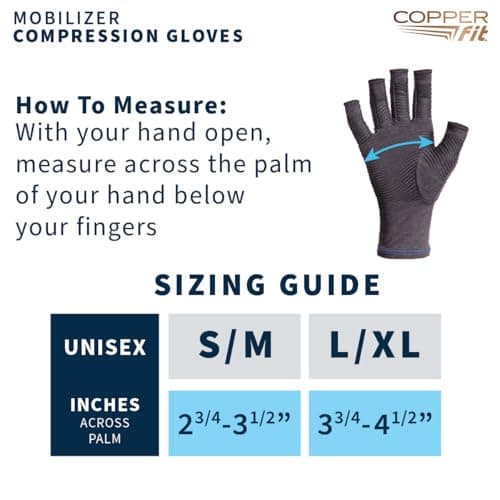 Copper Fit Mobilizer Hand Compression Gloves: Arthritis, Joint Swelling, Tendonitis, Sport - For Men and Women (Charcoal, Large/X-Large)