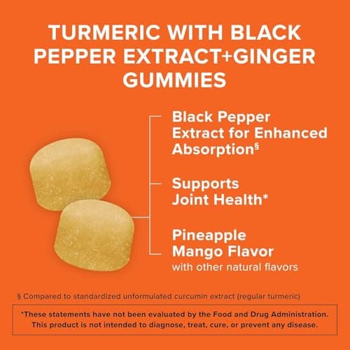 Qunol Turmeric and Ginger with Black Pepper Gummies, Turmeric Curcumin Supplement, Joint Health Support Gummy, 90ct Gummies