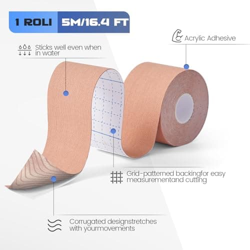 ZVTQ Kinesiology Tape (3 Rolls) - Acrylic Adhesive Muscle Tape - Waterproof, Breathable, Hypoallergenic for Muscle Support & Injury Recovery - Sports Tape, Athletic Tape (Beige)