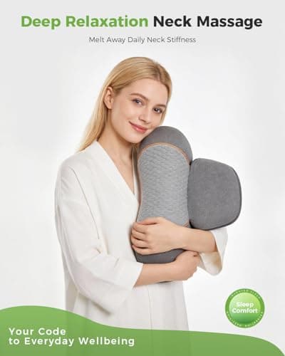 swancode 3-in-1 Neck Massager Pillow for Pain Relief Deep Tissue with Heat, Cordless & Rechargeable Massager with Traction for Neck Hump & Shoulder Comfort, Memory Foam Pillow for Home Office Travel