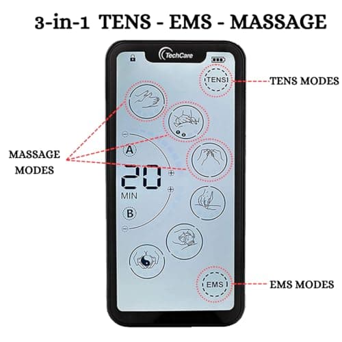TENS Unit Muscle Stimulator – 24 Massage Modes, Touchscreen EMS Device, Dual Channel, Rechargeable, Deep Tissue Pain Relief for Back, Shoulder, Sciatica, Tendonitis, Plantar Fasciitis,8 Electrodes