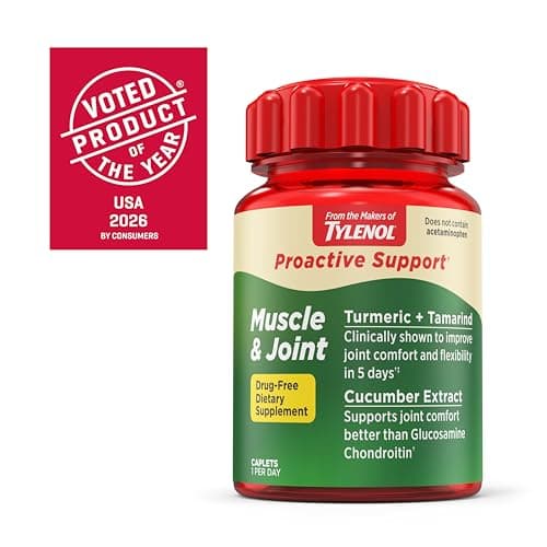 Tylenol Proactive Support from, Muscle and Joint Supplements for Women and Men, Drug Free, Tamarind, Turmeric, Cucumber Extract to Improve Joint Comfort and Flexibility, 30‑Count, 1‑Month Supply