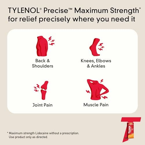 Tylenol Precise Warming Pain Reliever Cream, Maximum Strength 4% Lidocaine Warming Pain Cream for Back, Knee & Joint Pain, Fast-Acting, Penetrating Pain Relief Cream, Light Scent, 4 oz