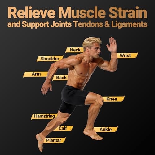 OWNQOBE Kinesiology Tape Precut (2 Rolls, 40 Strips) –Waterproof, Latex-Free Hypoallergenic Athletic Tape for Muscle & Joint Support –Breathable Elastic Sports Tape for Recovery & Shoulder Pain Beige