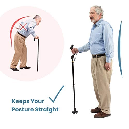 Medical King Walking Cane for Men & Women - Special Balancing Stick With 10 Adjustable Heights - Self Standing, Folding, Portable, Collapsible, and Comfortable