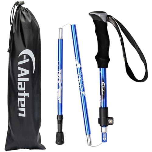 A ALAFEN Aluminum Collapsible Ultralight Travel Trekking Hiking Pole for Men and Women (Fits 5'3" - 6'2"), Single Pole (1 Pack), Blue