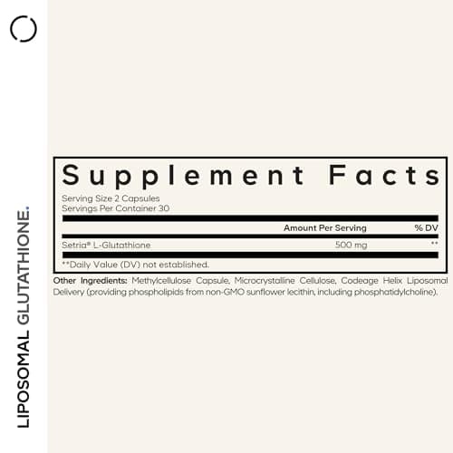 Codeage Liposomal Glutathione Supplement - Pure Reduced Setria L-Glutathione, Liposomal Delivery, Phospholipid Complex - Encapsulated Glutathione Powder Pills - Vegan, Non-GMO - 60 Capsules