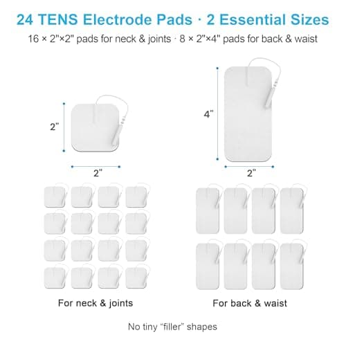 DOMAS 24 Pack 2x2&2x4 TENS Pads with Pad Holder, for TENS 7000, 30 Uses, Latex-Free, TENS Unit Electrode Replacement Pads Compatible with AUVON Etekcity & Other 2 mm Pin TENS Units