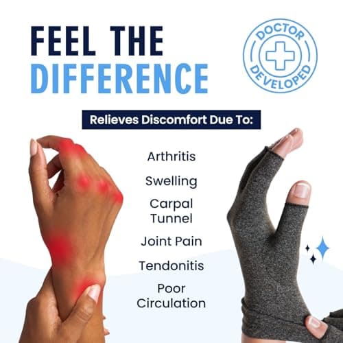 Dr. Frederick’s Original Arthritis Compression Gloves for Women & Men - Doctor-Developed Fingerless Hand Support for Arthritis Pain, Carpal Tunnel, Swelling & Poor Circulation - Everyday Wear - Medium