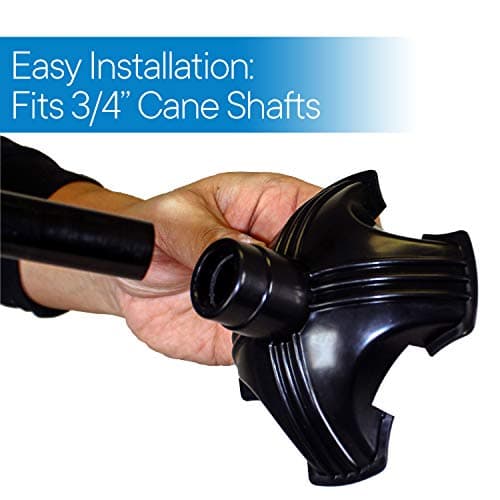 RMS Cane Tip - Self Standing Quad Base Replacement for Most Walking Canes, Sticks, Folding and Offset Pod or Tripod Styles - 4 Prong Rubber Foot Pad (Black)