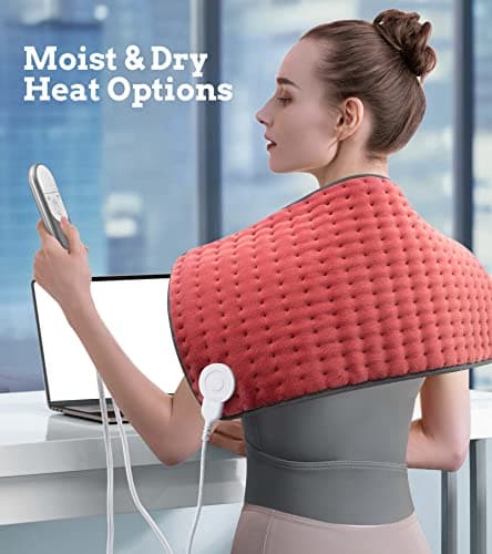 VALGELUIK Heating Pad for Back, Neck & Shoulder Pain Relief – 12"x24" Electric Heat Pad, Auto-Off, Machine Washable, Moist/Dry Heat Options – Thoughtful Mother's Day Gifts for Mom, Dad, Women & Men