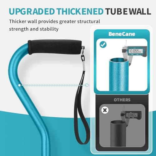 BeneCane Walking Cane for Men & Women Adjustable Cane with Offset Soft Cushioned Handle -Portable Lightweight Sturdy Mobility Walker Aid for Elderly, Seniors Collapsible Cane Blue