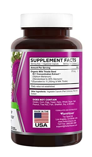 FarmHaven USDA Organic Milk Thistle Capsules | 30X Concentrated Seed Extract & 80% Silymarin Standardized - Supports Liver Function and Overall Health | Non-GMO | 120 Vegan Capsules