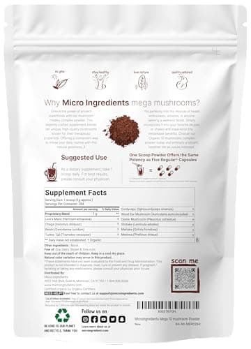 Micro Ingredients Organic Mega Mushroom Powder,10 Ounce (284 Days Supply) | 10 in 1 Complex Formula for Immune System Booster | Chaga, Lions Mane, Cordyceps, Reishi & More | Filler Free, Vegan