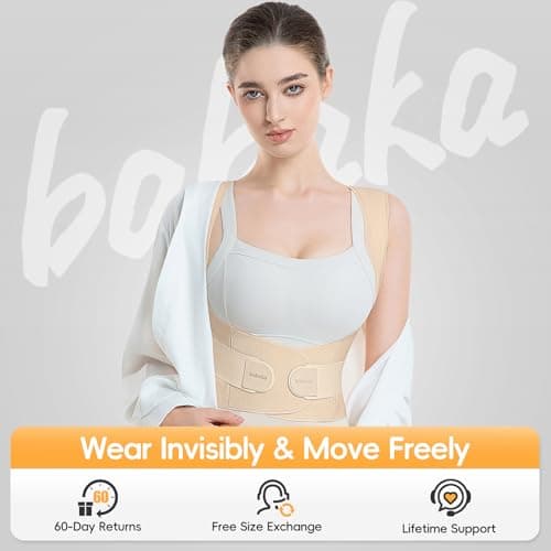 babaka Posture Corrector for Women, Invisible Lightweight Adjustable Back Brace for Upper and Lower Back Pain Relief, Hunchback, Hump, Scoliosis, Thoracic, Spine Corrector Under Clothes (Beige, Medium, Waist: 29''-35'')