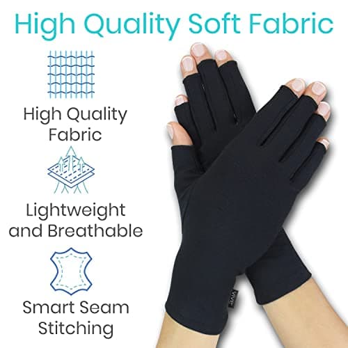 Vive Rheumatoid Arthritis Gloves - Men and Women Fingerless Compression Wrap for Hand Pain and Osteoarthritis - Black Hand Wrap for Arthritic Joint Symptom Relief - Open Finger Fit