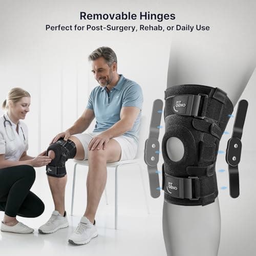 Fit Geno Hinged Knee Brace for Meniscus Tear: Adjustable Knee Support for Knee Pain w/Side Stabilizers & Hinges for Injury or Surgery Recovery - Men and Women