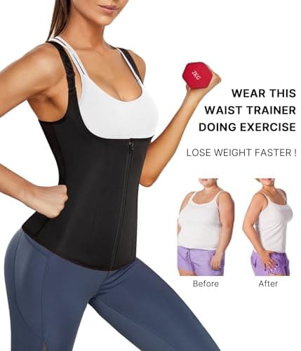 Nebility Women Waist Trainer Corset Zipper Vest Body Shaper Cincher Tank Top with Adjustable Straps (M, Black)