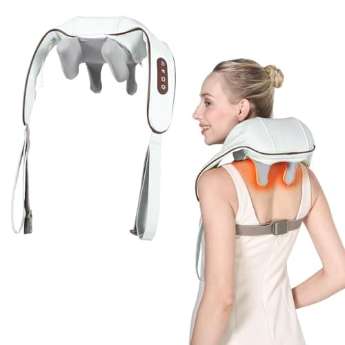 KppeX 4D Deep Cordless Neck Massager Pillow,Shiatsu Shoulder Massager,Leg and Back Pain Relief Tissue Kneading,Gifts for Men or Women (Onion White)