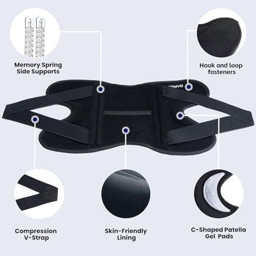 JOMVD Knee Brace for Knee Pain, Meniscus Tear, Adjustable Knee Support with Side Spring Stabilizers for ACL, MCL, Arthritis, Patella Stability, Knee Pain Relief, Injury Recovery, Women and Men, Medium