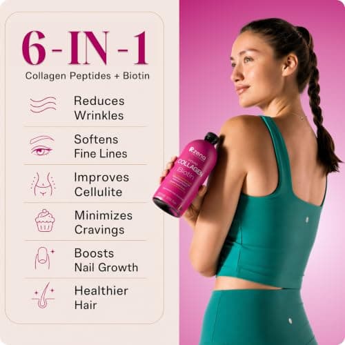 Zena Nutrition Liquid Collagen Peptides and Biotin, 2500mg Verisol Bioactive Collagen Peptides, 5000mcg Biotin, Hair, Skin, Nail Supplement for Women and Men, Mixed Berry, 60 Servings, 20 fl oz