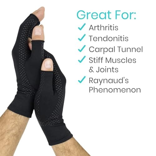 Vive Copper Infused Fingerless Arthritis Compression Gloves (Pair) - Relief for Men, Women, Rheumatoid, Swelling, Carpal Tunnel, Tendonitis, Edema, Hand & Finger Pain - Comfortable Non-Slip (Medium)