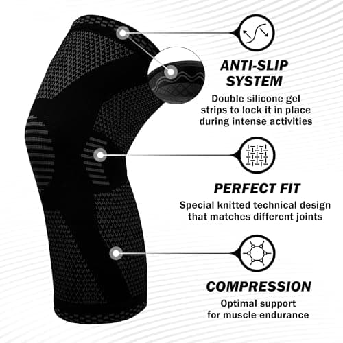 POWERLIX Knee Compression Sleeve - Best Knee Brace for Men & Women – Knee Support for Running, Basketball, Weightlifting, Gym, Workout, Sports, (Black, Large)