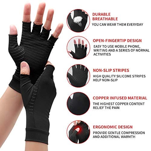 Copper Compression Arthritis Gloves, Best Copper Infused Glove for Women and Men, Fingerless Arthritis Gloves, Pain Relief and Healing for Arthritis, Carpal Tunnel, 1 Pair
