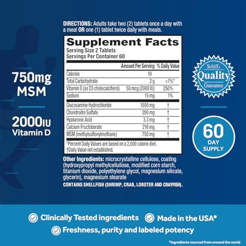 Move Free Advanced Glucosamine Chondroitin MSM + Vitamin D3 Joint Support Supplement, Supports Mobility Comfort Strength Flexibility & Bone + Immune Health - 120 Tablets (40 servings)*