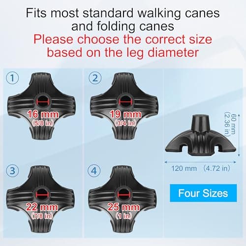 supregear Cane Tip 3/4 inch Heavy Duty - Self Standing Non-Slip Rubber Quad Base for Walking Cane - Stable 4 Prong Replacement Foot Pad for Walking Stick Offset Quad Pod or Tripod