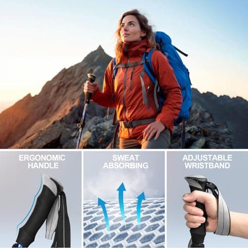 Covacure Trekking Poles Collapsible Hiking Poles - 2 Pack Aluminum Alloy 7075 Trekking Sticks with Quick Lock System, Telescopic, Collapsible for Hiking, Camping (Blue(110-130cm))