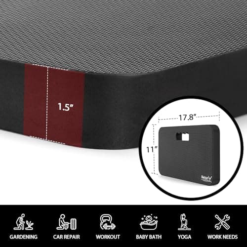NETANY Extra Thick Kneeling Pad for Gardening, Comfortable Knee Pad Cushion, Extra Large Foam Kneeler Mat for Gardening, Baby Bath, Workout, Exercise & Yoga, Mechanic, 17.8 x 11 x 1.5 in, Black