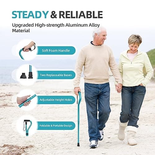 BeneCane Walking Cane for Men & Women Adjustable Cane with Offset Soft Cushioned Handle -Portable Lightweight Sturdy Mobility Walker Aid for Elderly, Seniors Collapsible Cane Blue