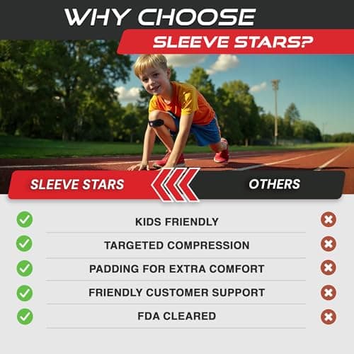 Sleeve Stars Swedish Brand Patellar Tendon Support Strap for Women & Men Effective Osgood Schlatter Knee Brace Youth & Kids Knee Brace with 3 Adjustable Length fits 7"-15" (Single/Black/Kids)